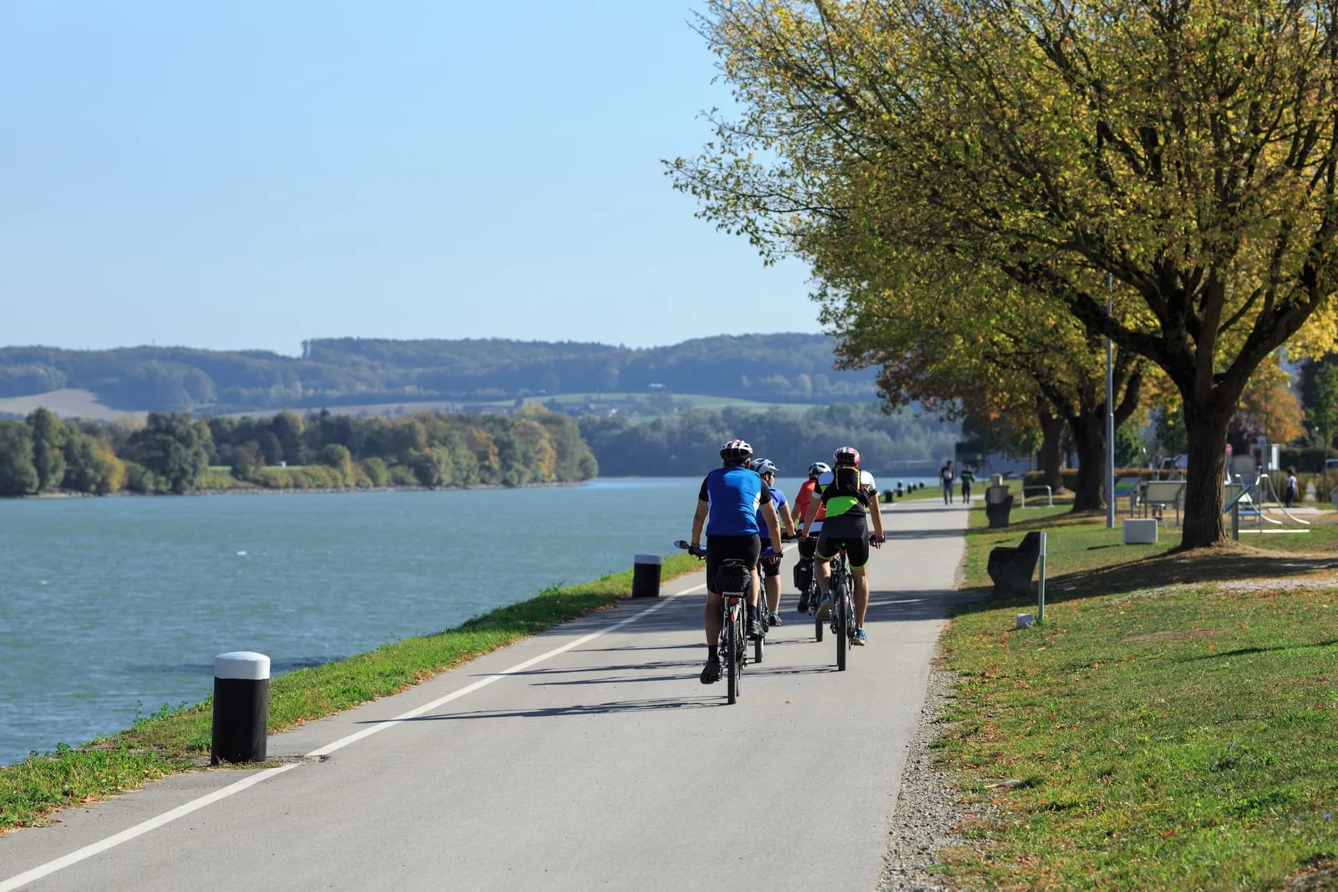 Cyclists cycling beside donau