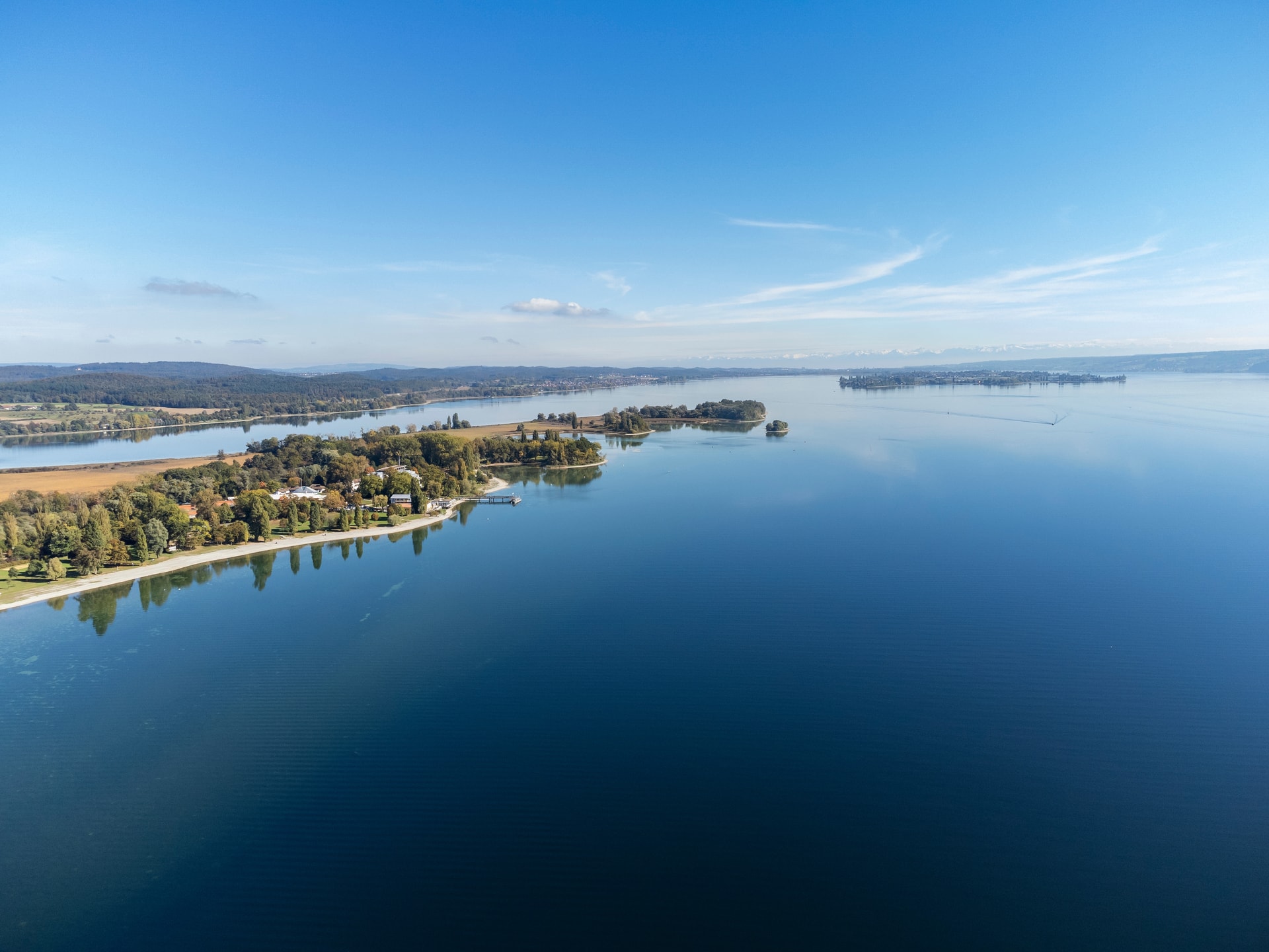 Halbinsel Mettnau near Radolfzell on Lake Constance, with Reichenau Island on the horizon.